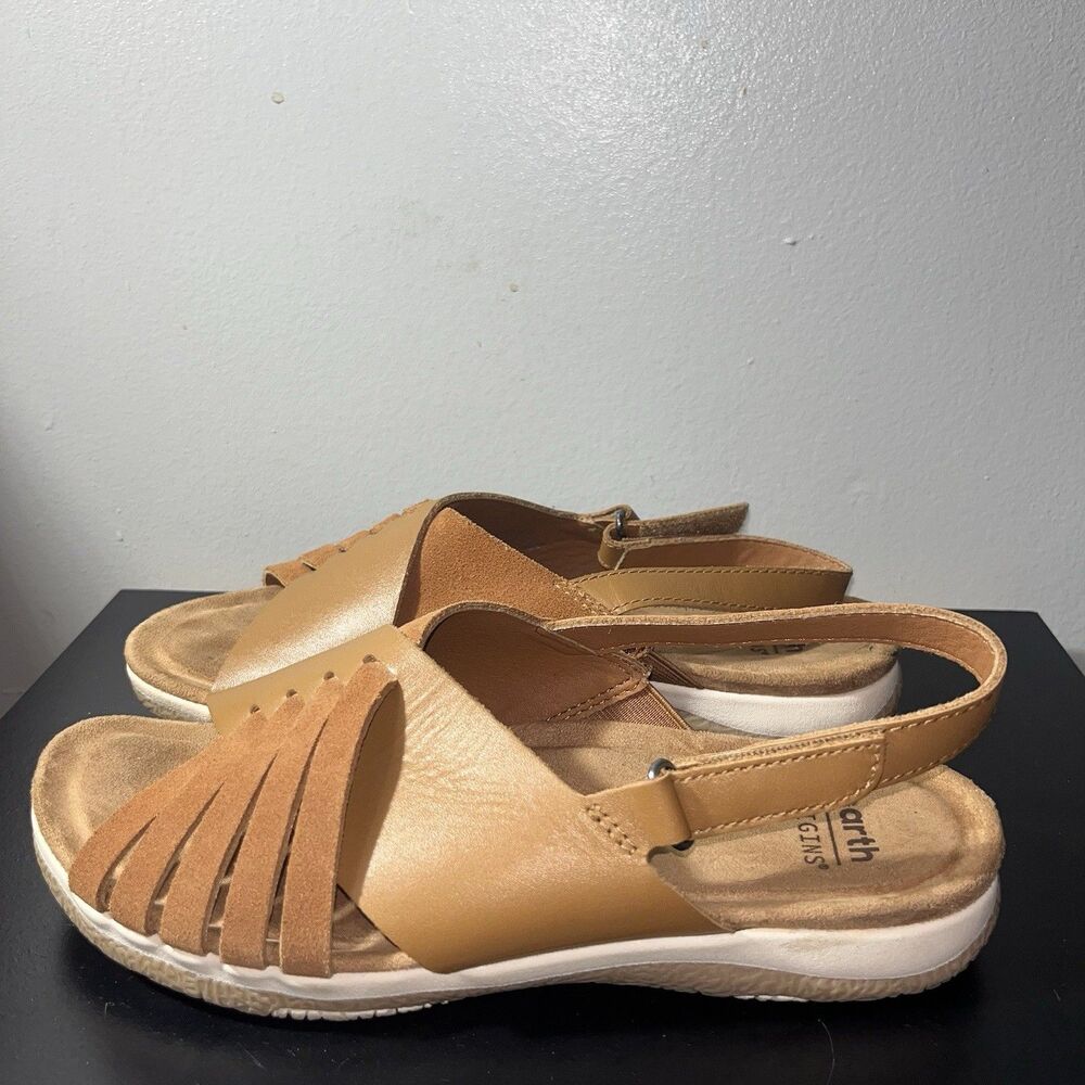 Earth Women's Suzie Flat Sandal Size 7.5 M Beige Slingback Summer Casual